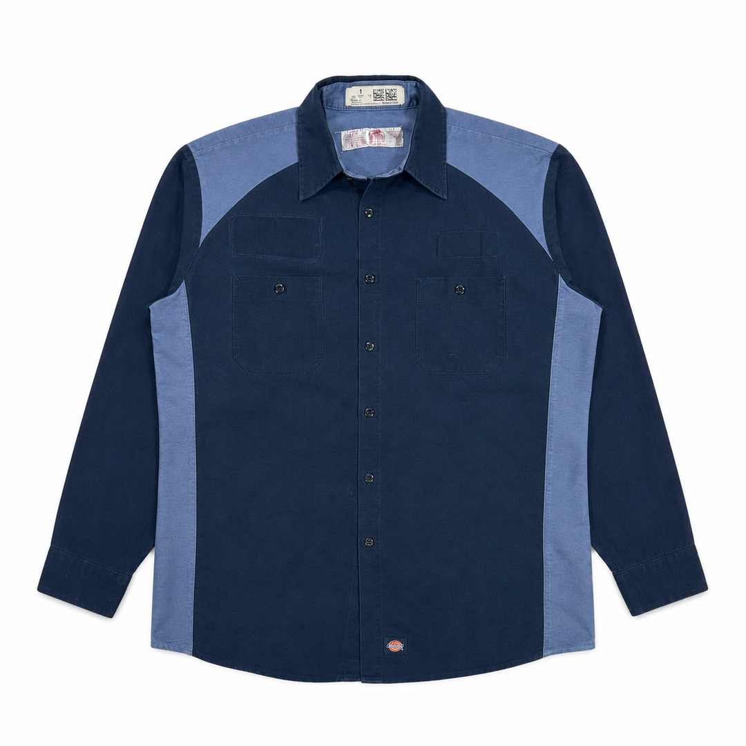 2000’S RED KAP THRASHED TWO TONE TWILL WORK L/S B.D. SHIRT X-LARGE