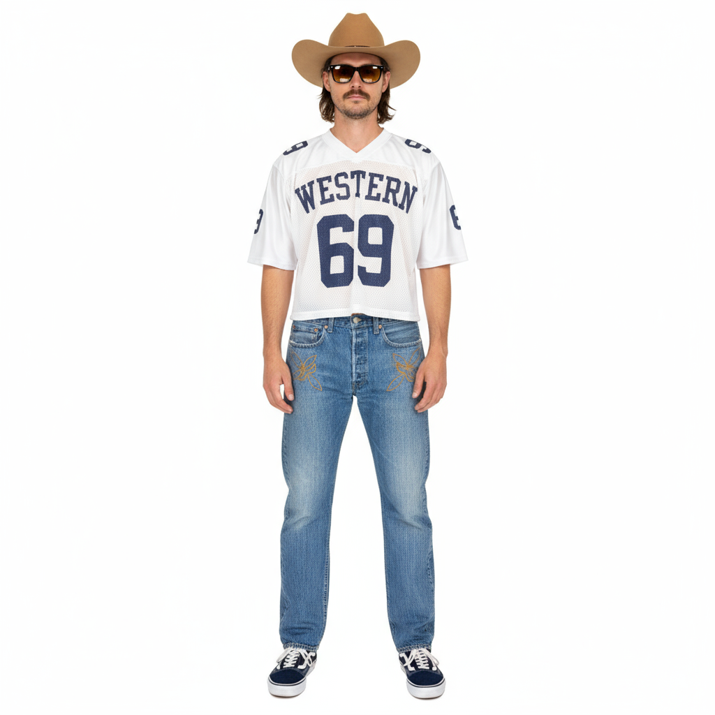 MASK X LEVI’S 501 WESTERN HAND CHAINSTITCHED LIGHT WASH FADED DENIM JEANS SIZE 30 - 36