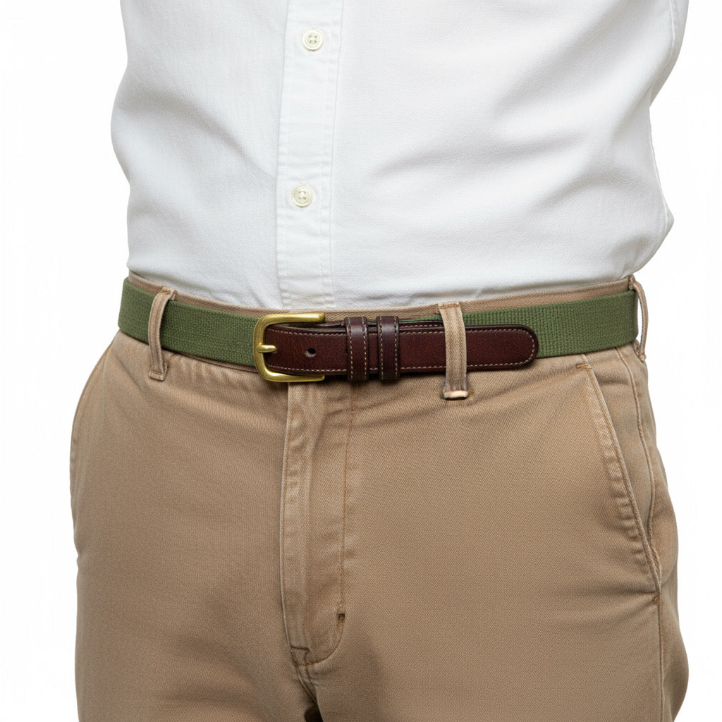 1990’S COACH MADE IN USA WOVEN LINEN AND LEATHER GOLDTONE BELT LARGE