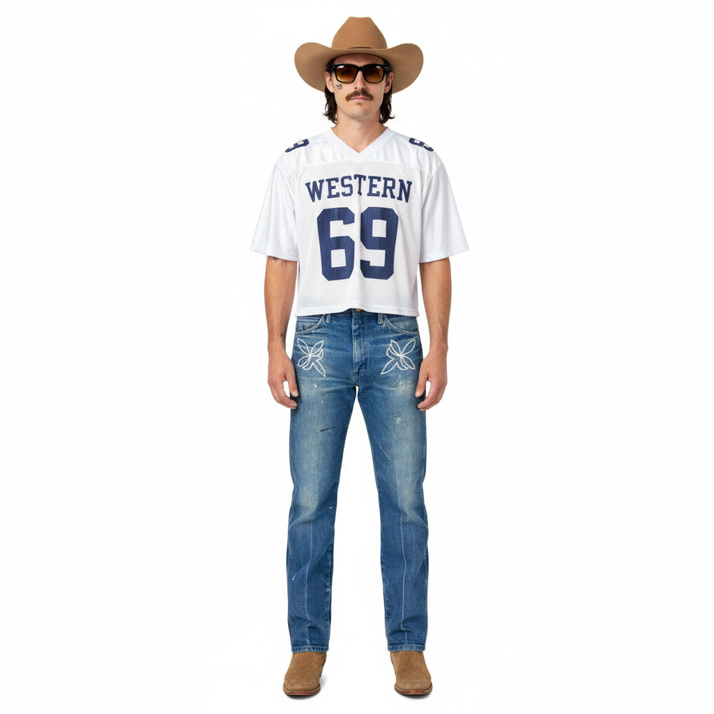 MASK X WRANGLER COWBOY CUT WESTERN HAND CHAINSTITCHED DENIM JEANS 30 X 32