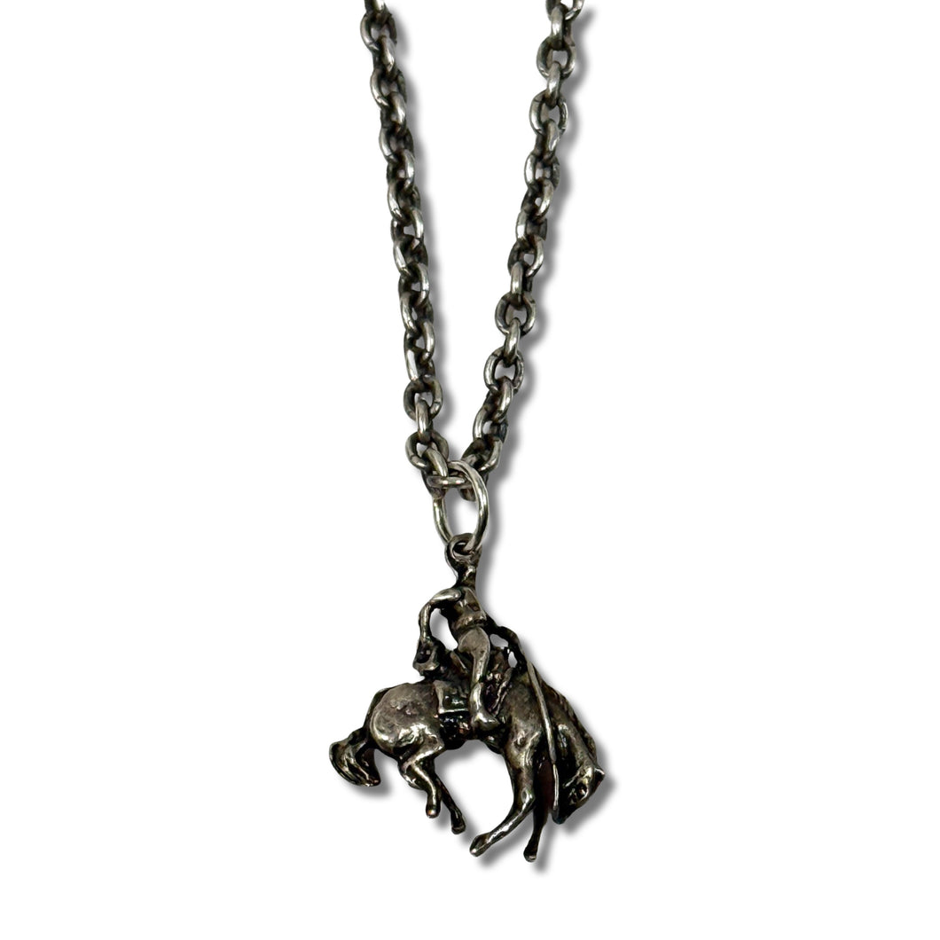 1950’S .925 STERLING SILVER BUCKIN’ BRONCO RODEO COWBOY PENDANT