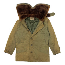 Load image into Gallery viewer, 1940’S HERCULES MADE IN USA FADED &amp; REPAIRED N-3B OLIVE DRAB SPLIT HOODED PARKA LARGE
