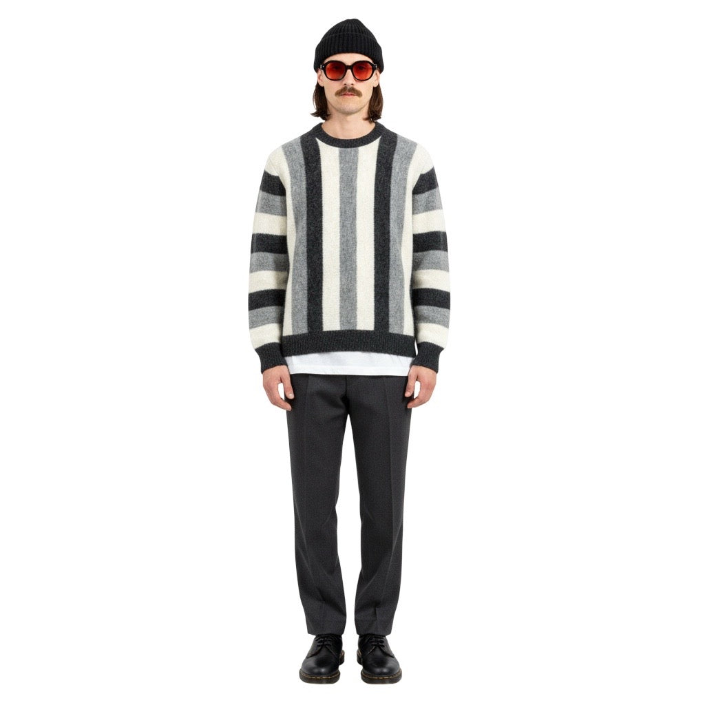 1960’S STRIPED WOOL MOHAIR FURRY CREWNECK KNIT SWEATER MEDIUM