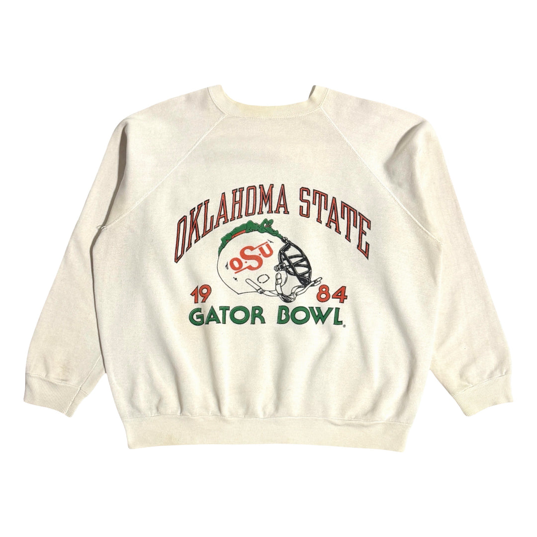 1984 OKLAHOMA STATE GATOR BOWL MADE IN USA CROPPED CREAM CREWNECK SWEATSHIRT X-LARGE