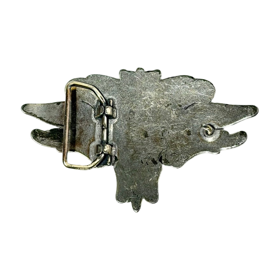 Harley-Davidson belt buckle, close-up of bar and shield logo detail