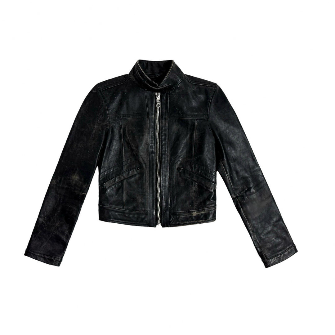 Y2K GAP 1969 LIMITED EDITION DISTRESSED BLACK LEATHER JACKET SMALL