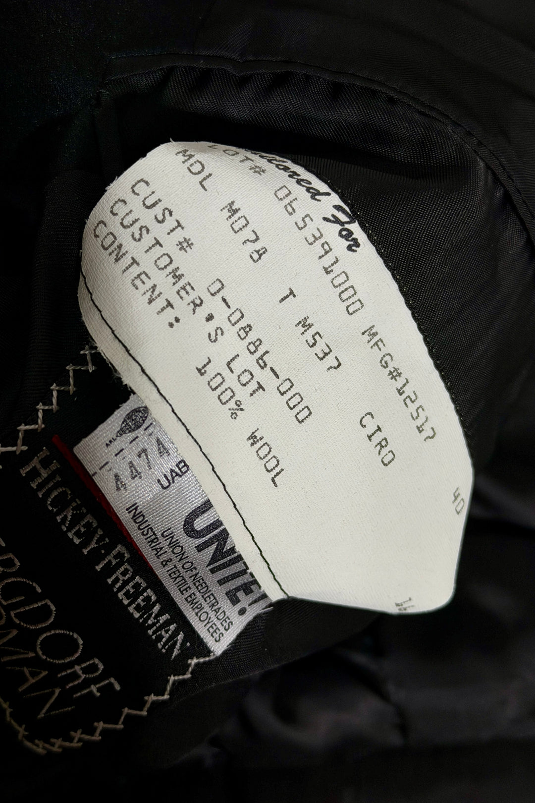 Hickey Freeman customer tag