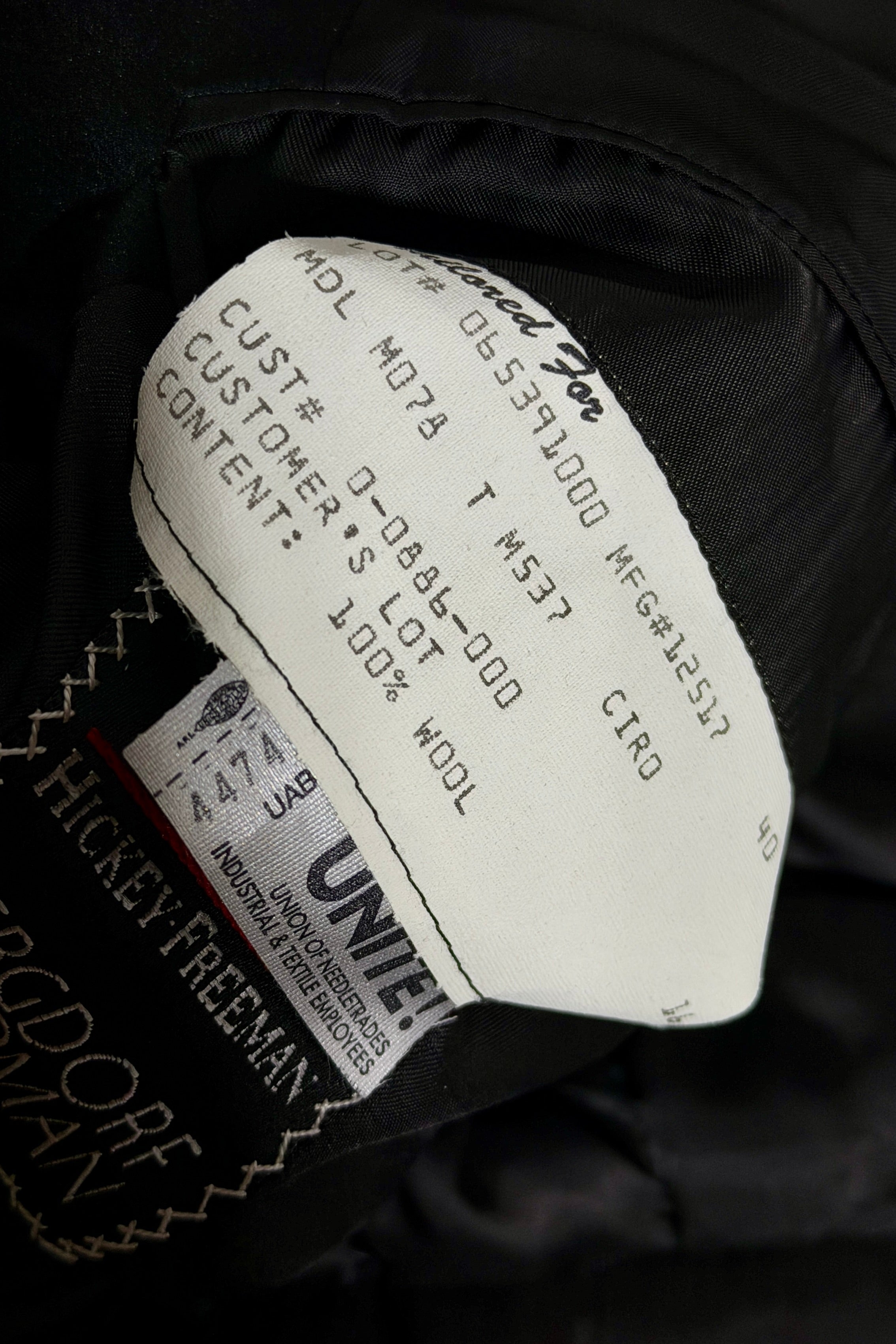 Hickey Freeman customer tag