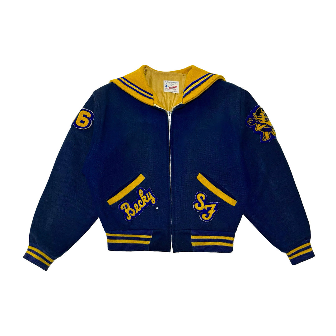ARCHIVAL 1986 BUTWIN “SANTA FE HIGH DEMONS” SAILOR-COLLAR VARSITY JACKET SMALL/MEDIUM