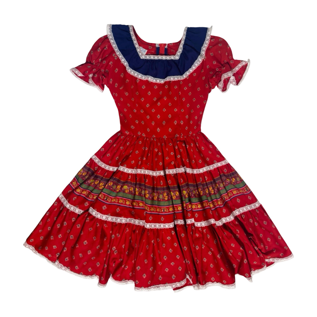 1970’S ROCKMOUNT RANCH WEAR MADE IN USA TRU-WEST RED PRAIRIE DRESS