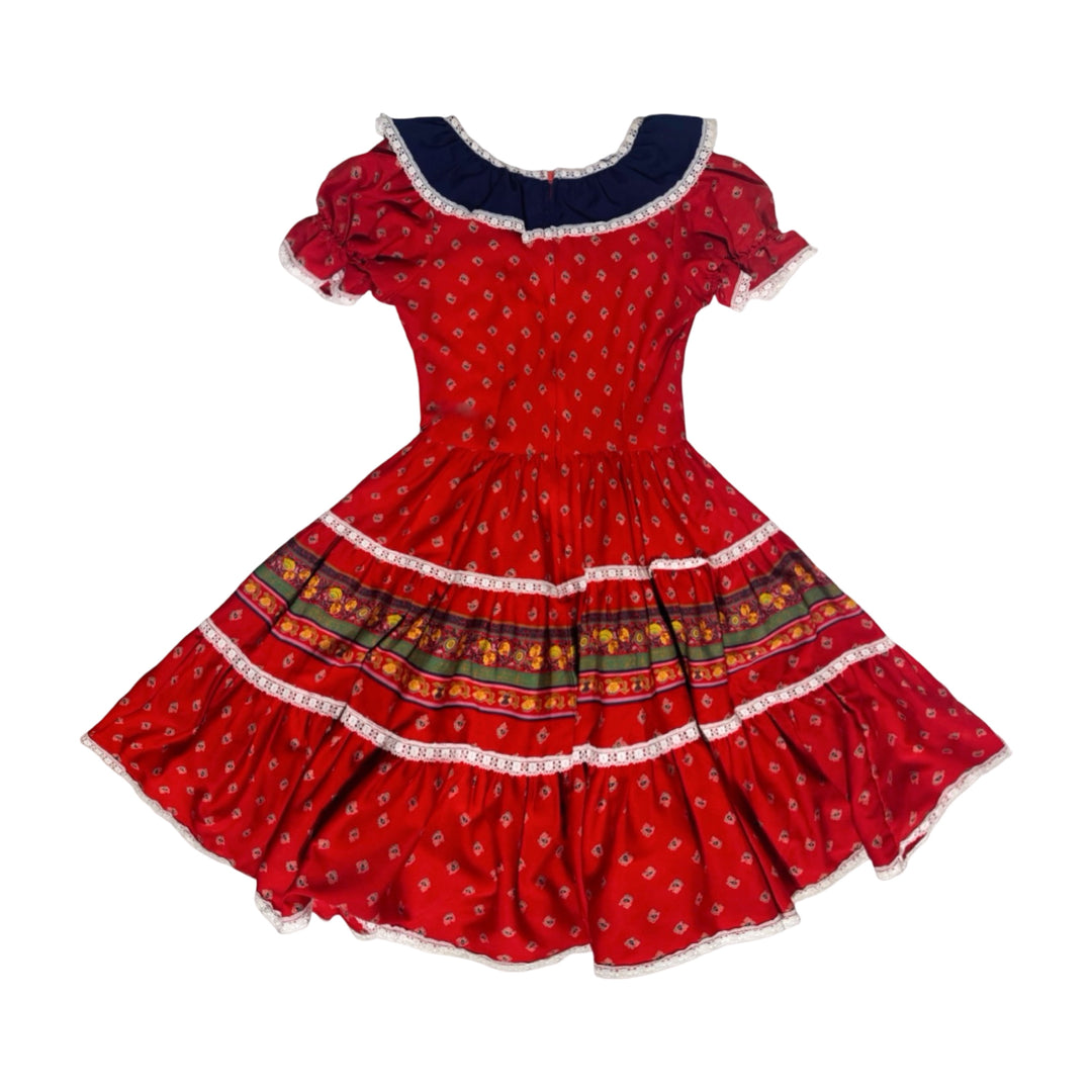 1970’S ROCKMOUNT RANCH WEAR MADE IN USA TRU-WEST RED PRAIRIE DRESS
