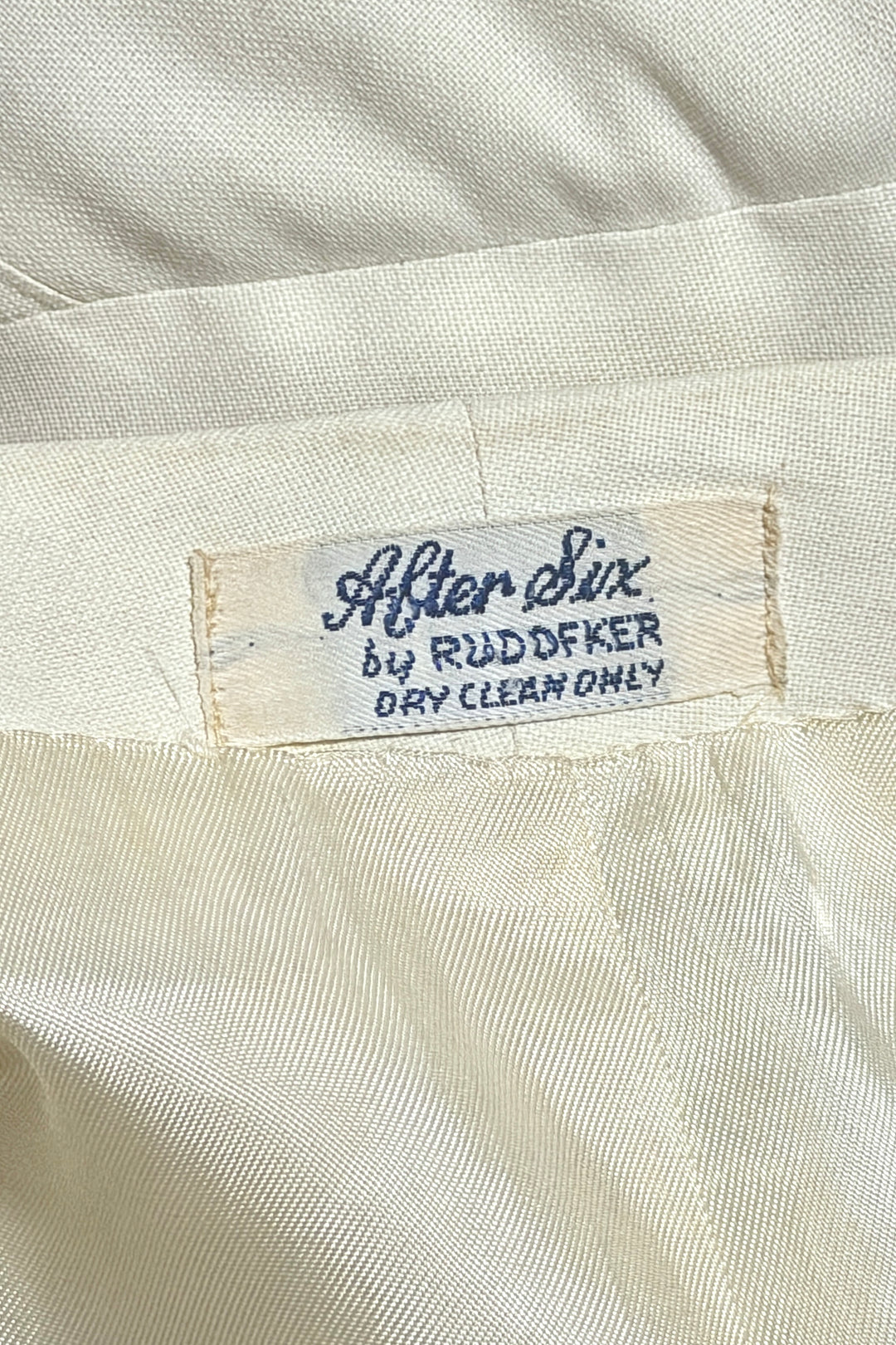 After Six by Rudofker interior tag, dry clean only