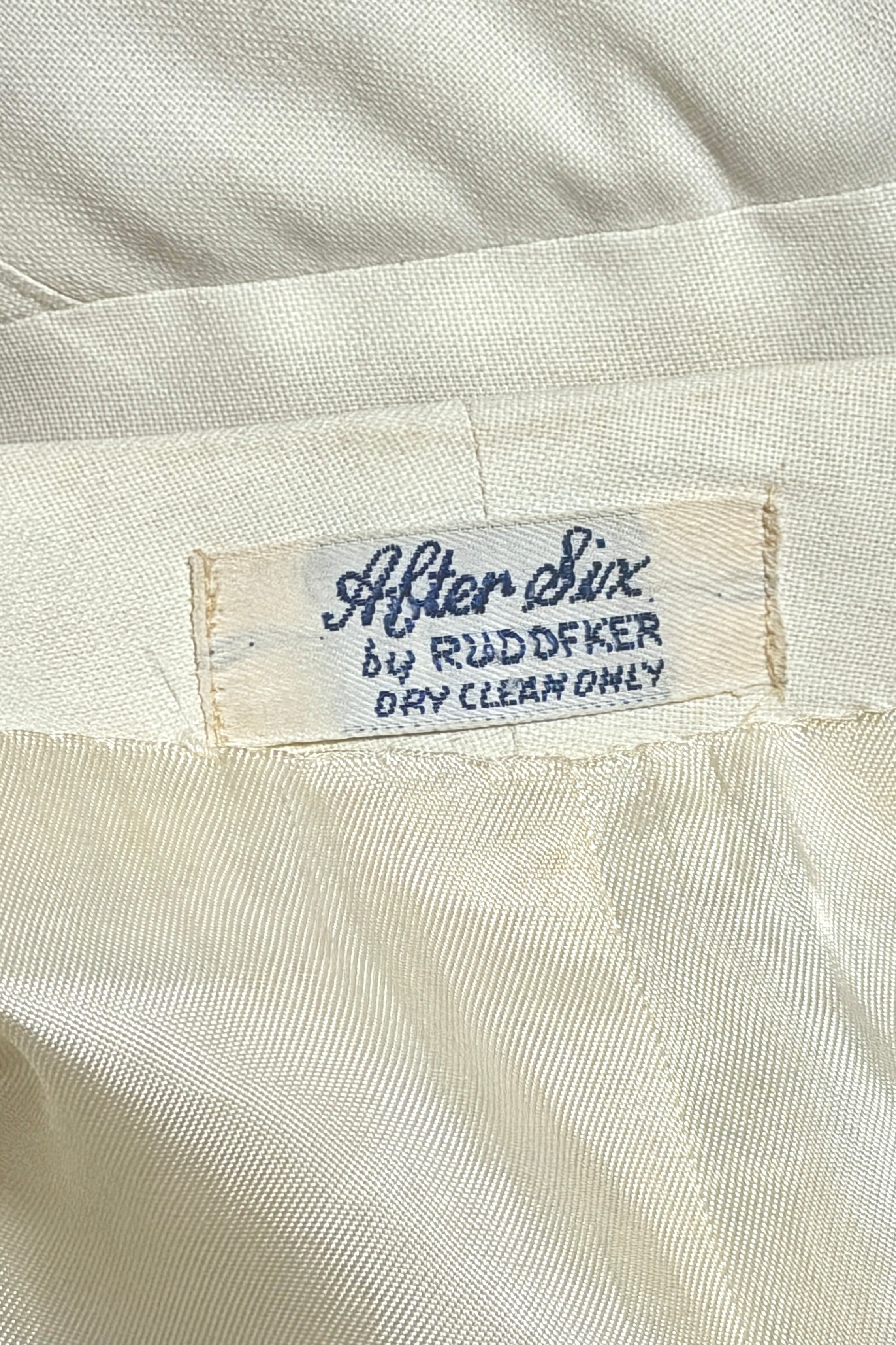 After Six by Rudofker interior tag, dry clean only