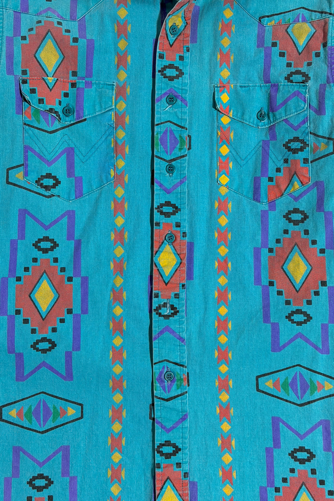 Wrangler teal southwestern print detail