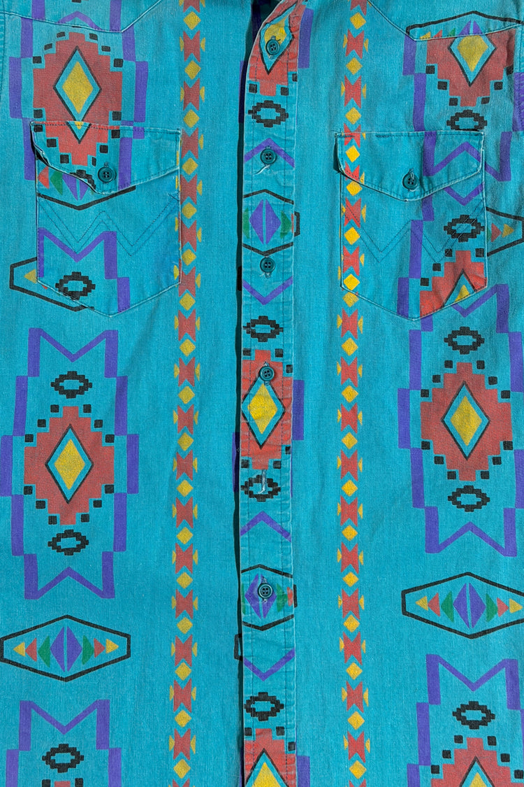 Wrangler teal southwestern print detail