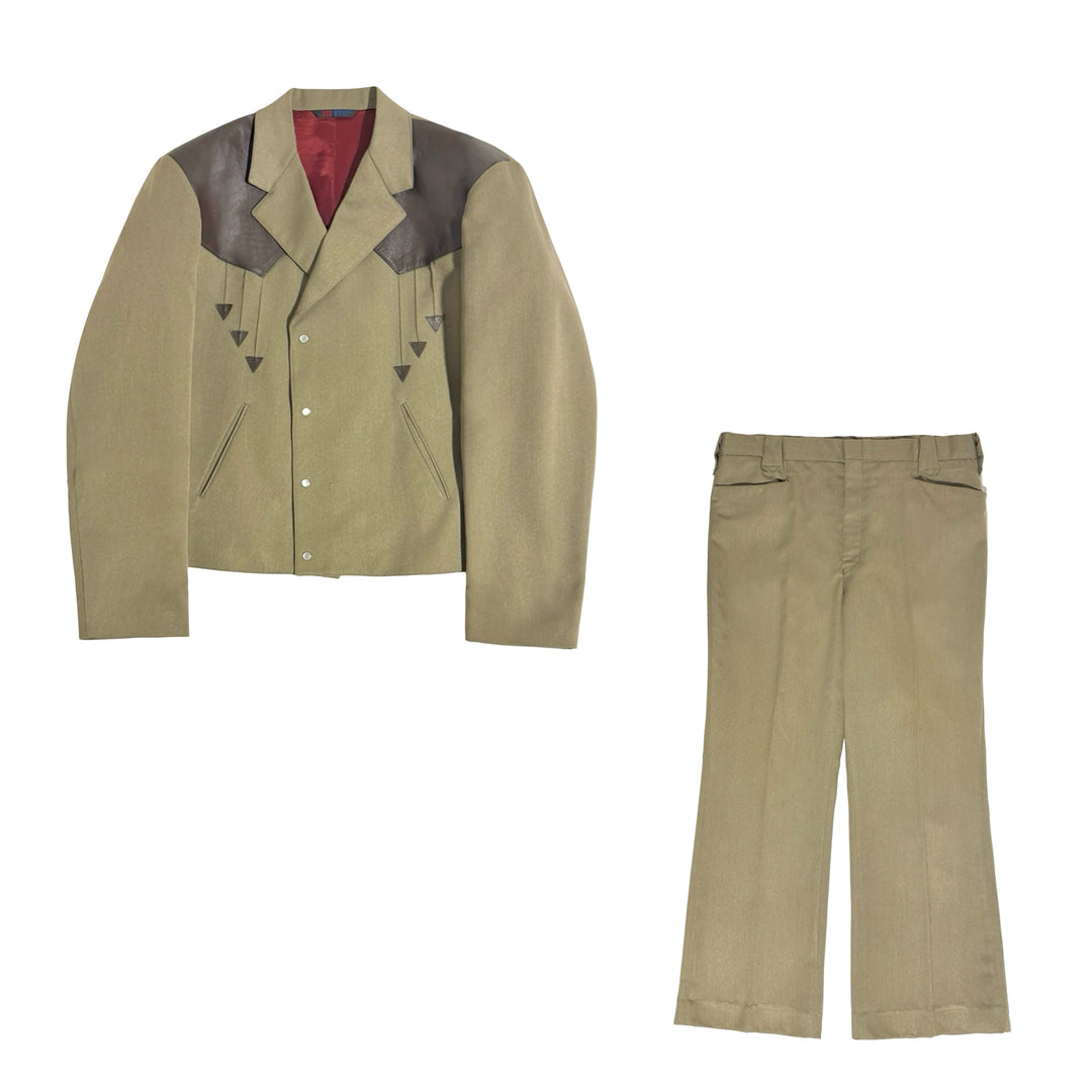 1980’S FAR WEST MADE IN USA CROPPED LEATHER PANEL YOKE WESTERN SUIT 44R