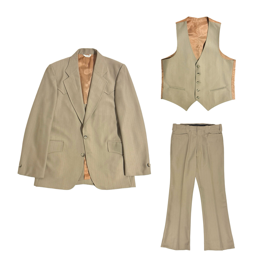 1970’S THE RANCH MAN’S SUIT MADE IN USA GHOST STRIPE WESTERN 3-PIECE SUIT 40R