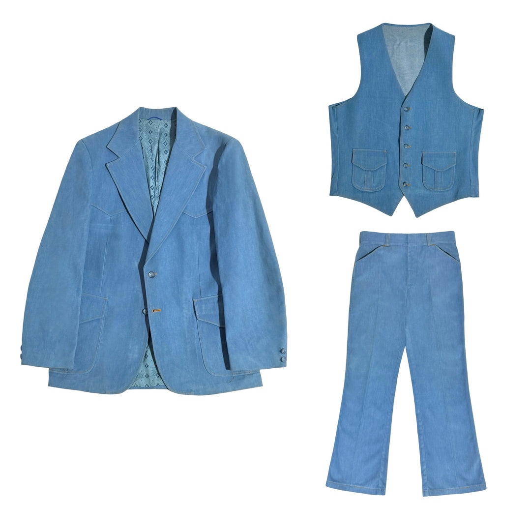 1970’S SEARS MADE IN USA WESTERN DENIM 3 PIECE SUIT 40R
