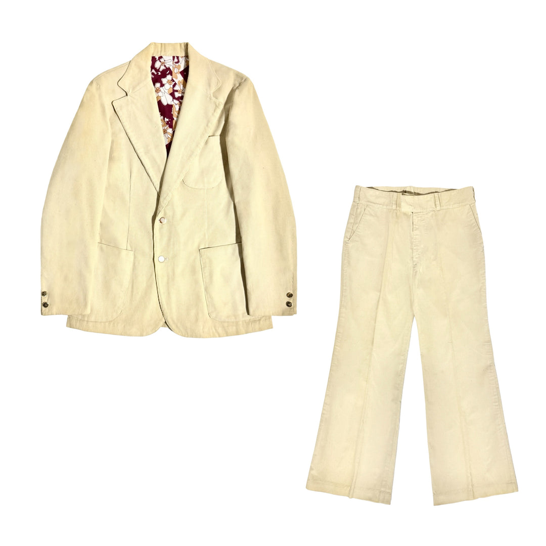 1970’S CUSTOM MADE IN USA CORDUROY FLARED WIDE LEG 2 PIECE DISCO SUIT 40R