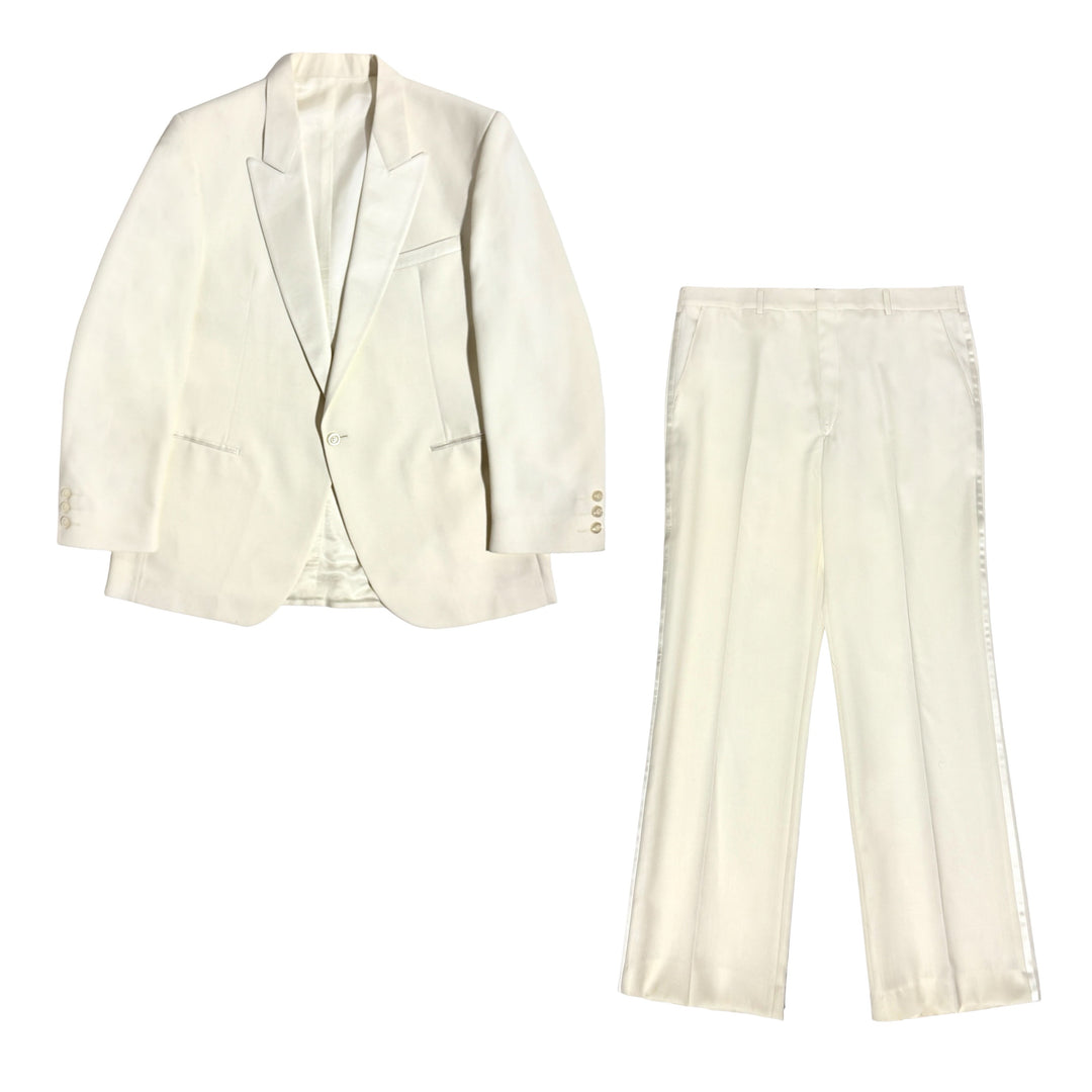 1970’S DEADSTOCK MONTE CRISTO “COPA” IVORY FLARED LEG TUXEDO SUIT 42R