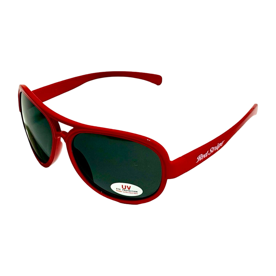Red Stripe sunglasses angled view with logo