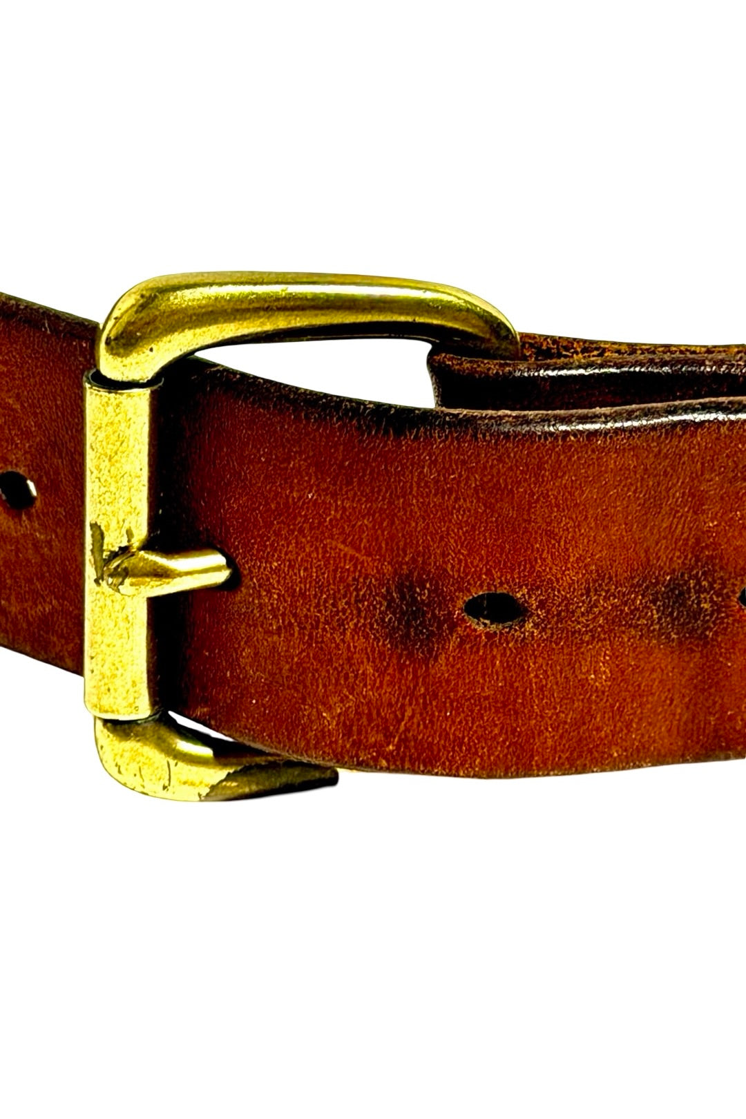 Polo Ralph Lauren brown leather belt buckle closeup