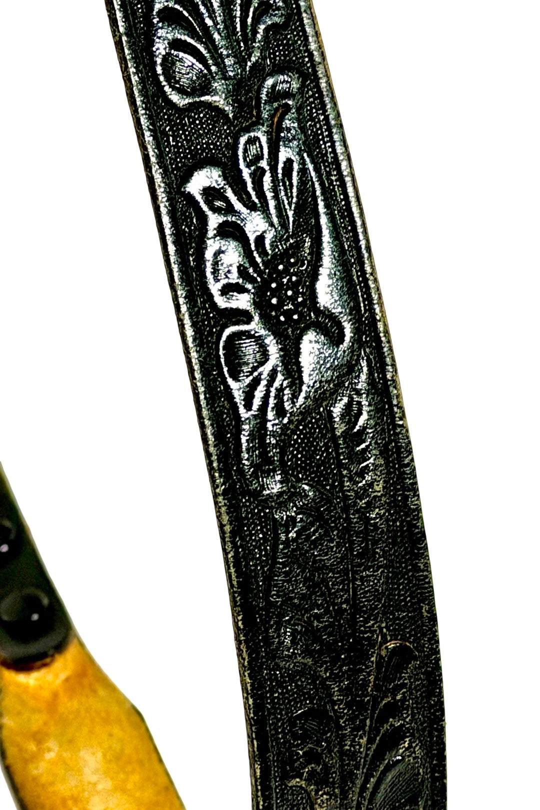 Chambers black leather belt engraved detail