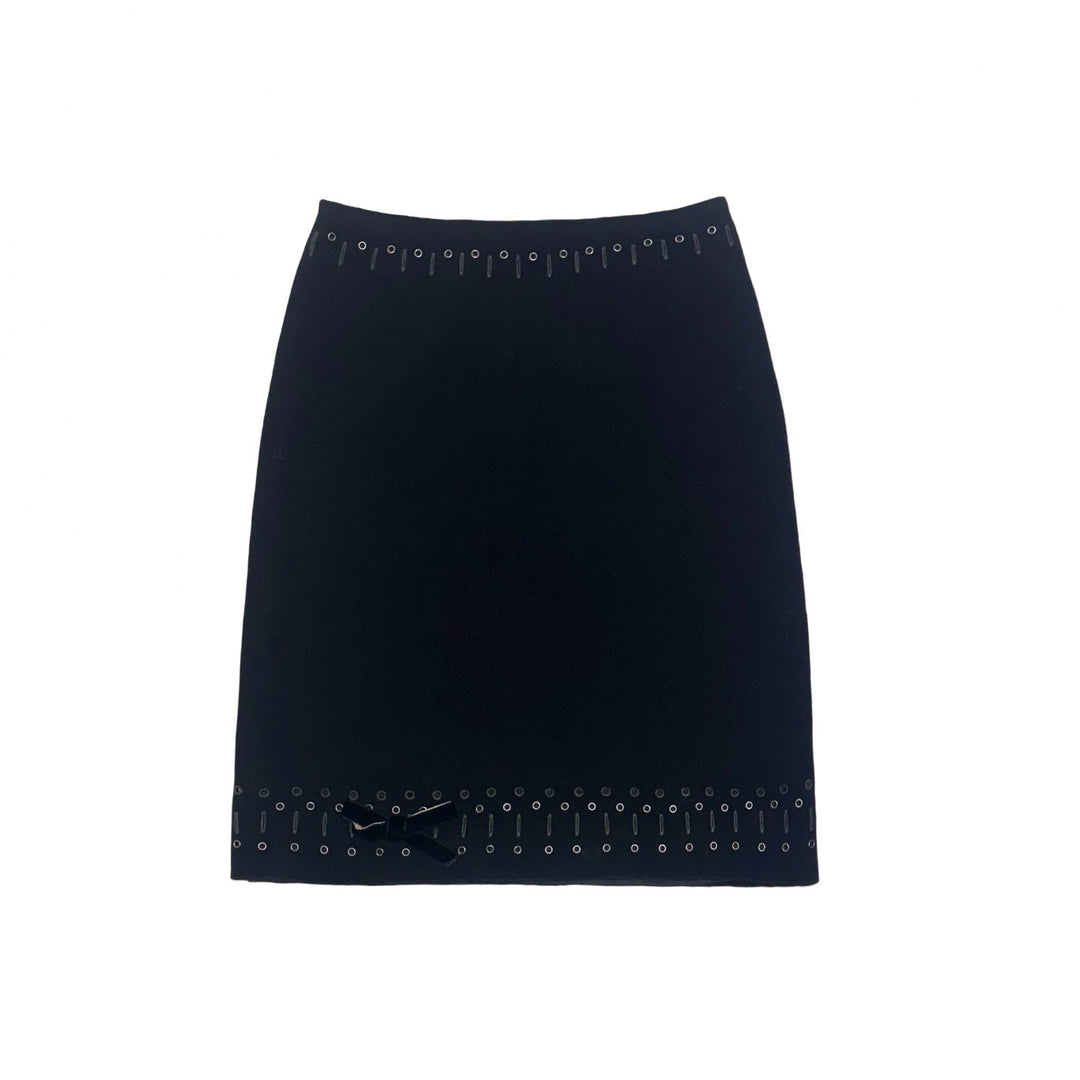FW 2004 PRADA ARCHIVAL ASYMMETRIC EYELET GROMMET WRAP SKIRT ITALY 40 SMALL