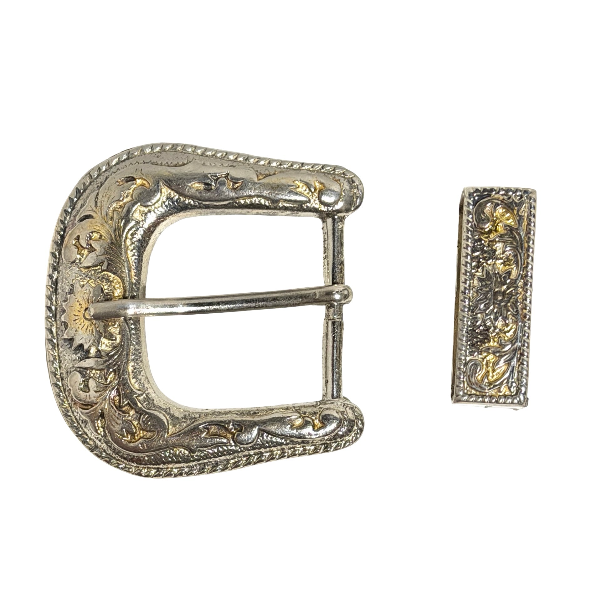1970s engraved western belt buckle closeup