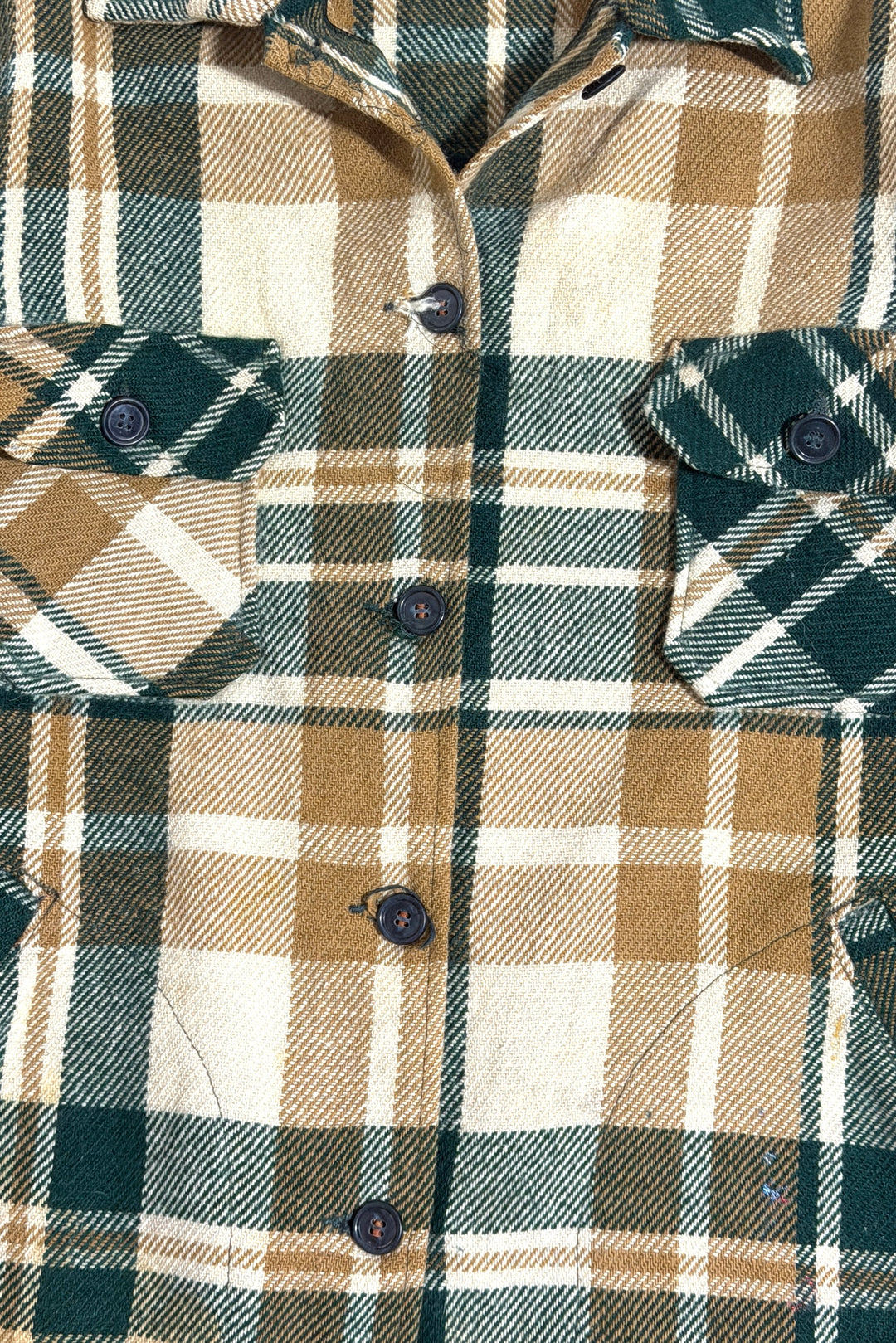 Plaid shirt jacket pocket and button detail
