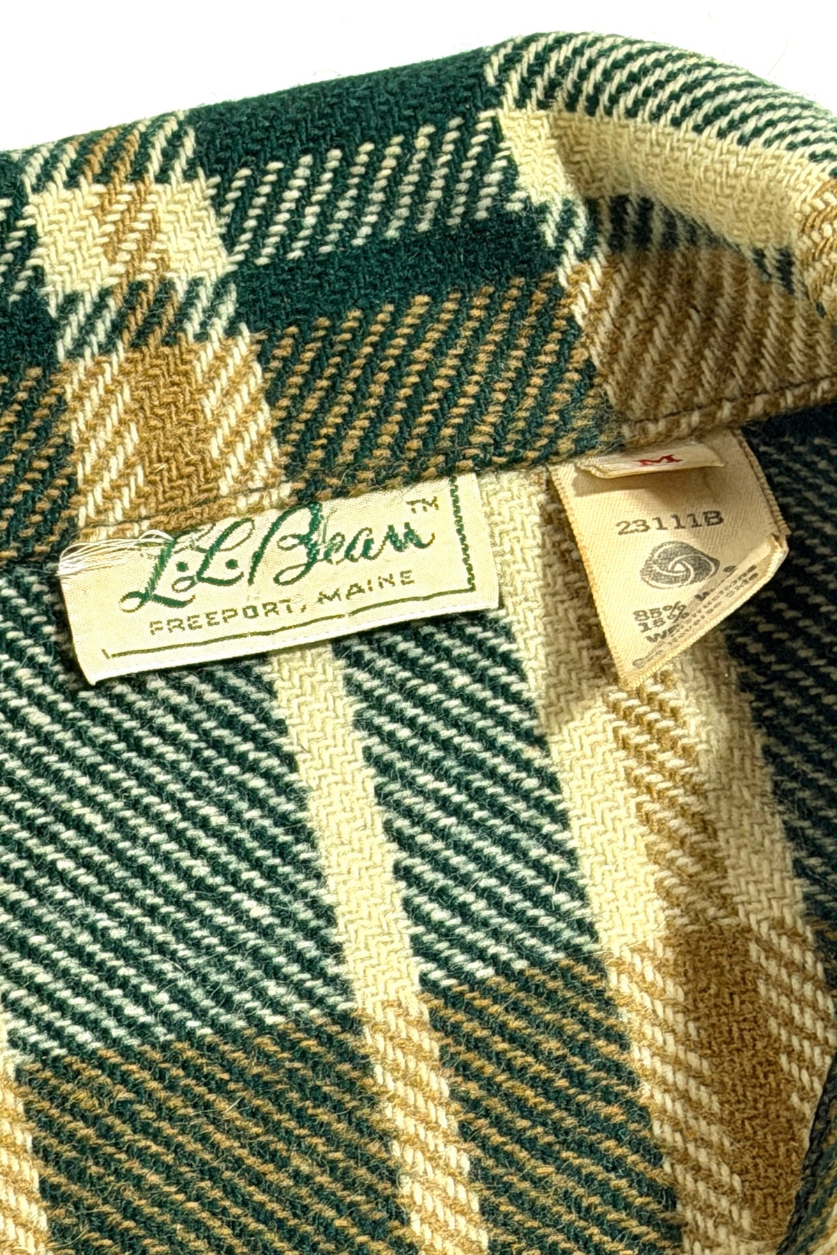 LL Bean label, size medium, composition tag