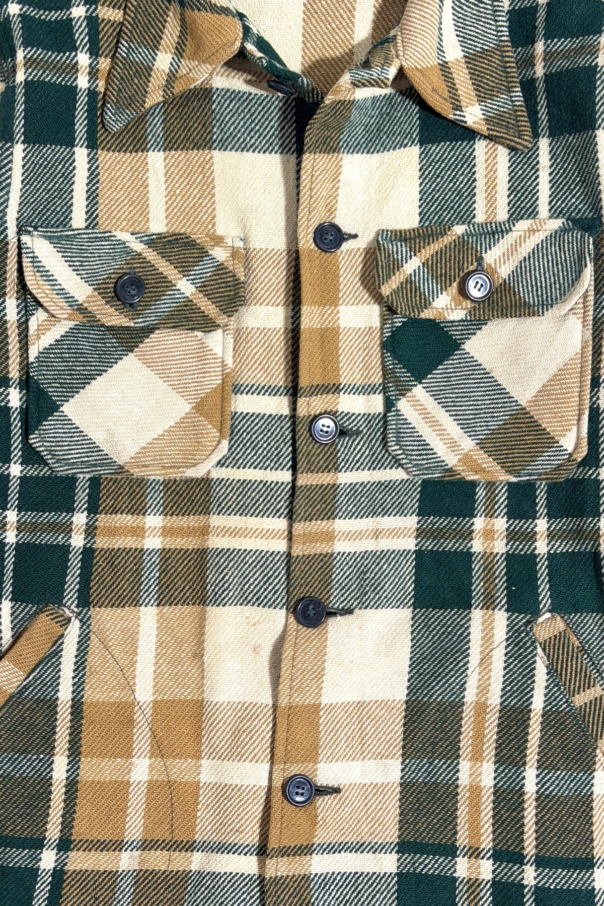 Plaid shirt jacket pocket and button detail