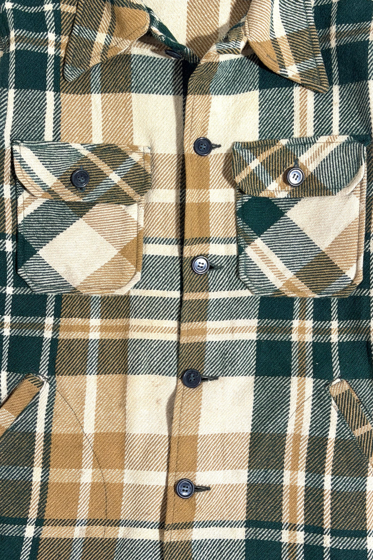 Plaid shirt jacket pocket and button detail