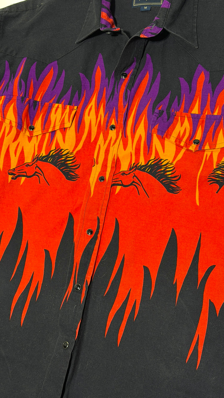 1990's Roper flaming horses border print detail