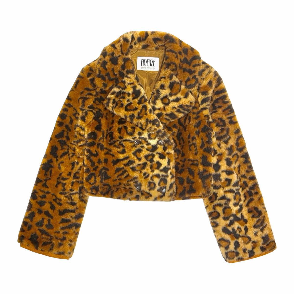 Firenze Santa Barbara leopard faux fur cropped jacket front