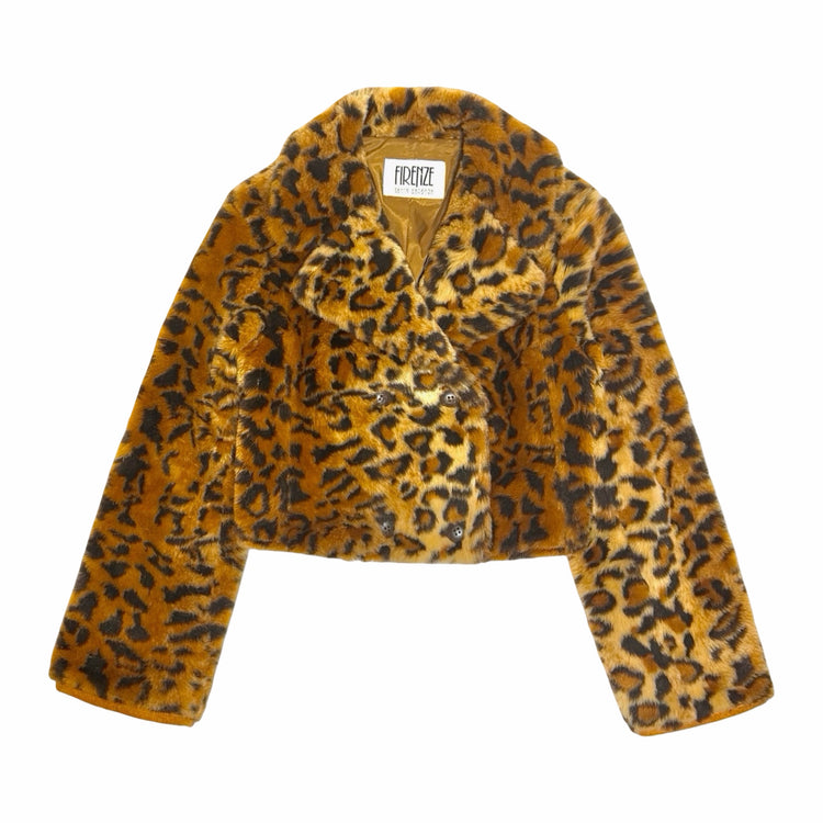 Firenze Santa Barbara leopard faux fur cropped jacket front