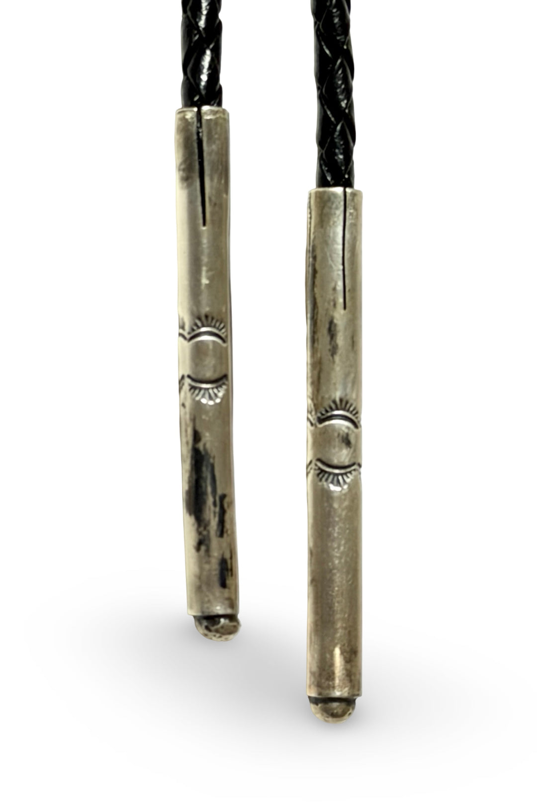 1980’S HERBERT RATION ( NAVAJO, 1959-PRESENT) .925 STERLING SILVER &amp; ROYSTON TURQUOISE CABOCHON BRAIDED LEATHER BOLO TIE