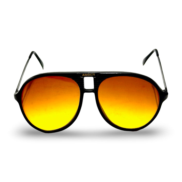 1980'S BLACK AMBER GRADIENT LENS AVIATOR SUNGLASSES front
