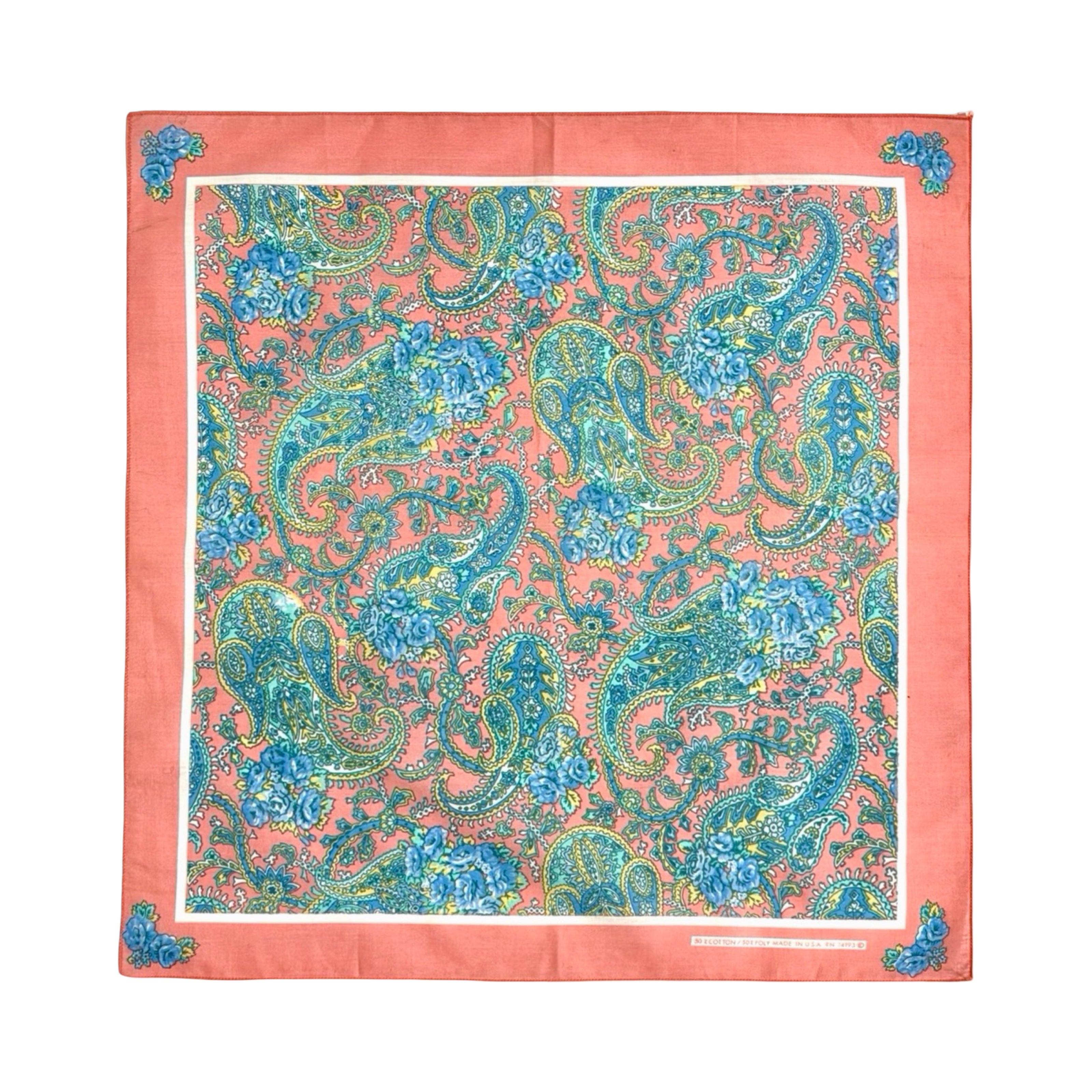1980s floral paisley bandana, coral