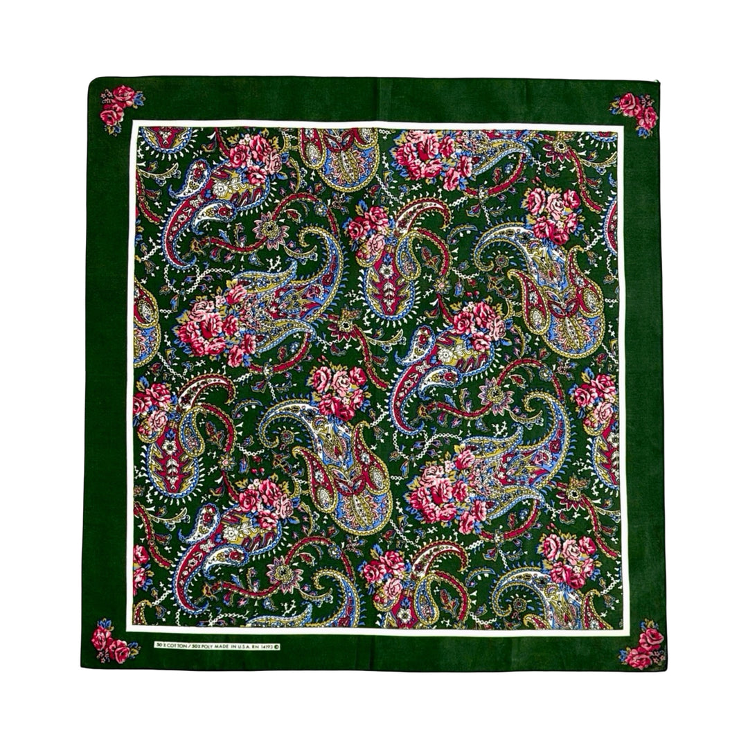 1980s floral paisley bandana, green