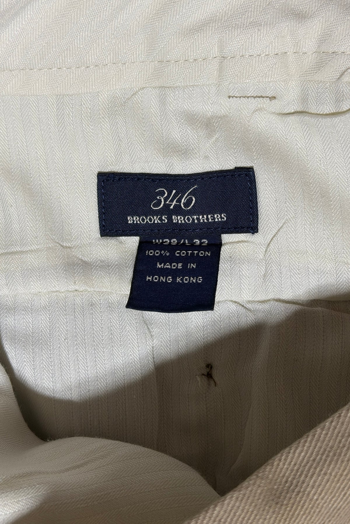 Brooks Brothers 346 tag, W38 L32, 100% cotton, made in Hong Kong