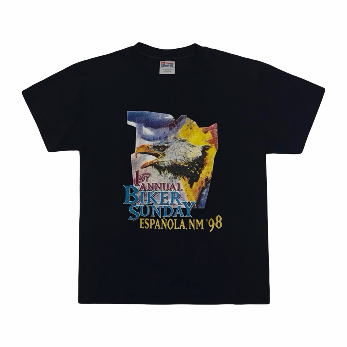 1990's 1st Annual Biker Sunday Espanola NM 1998 cropped black eagle t-shirt medium