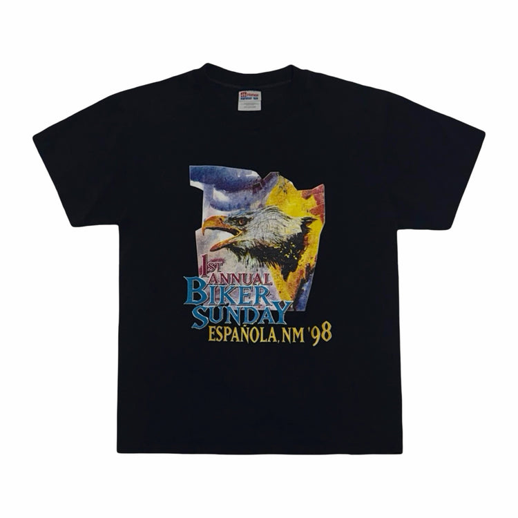 1990's 1st Annual Biker Sunday Espanola NM 1998 cropped black eagle t-shirt medium