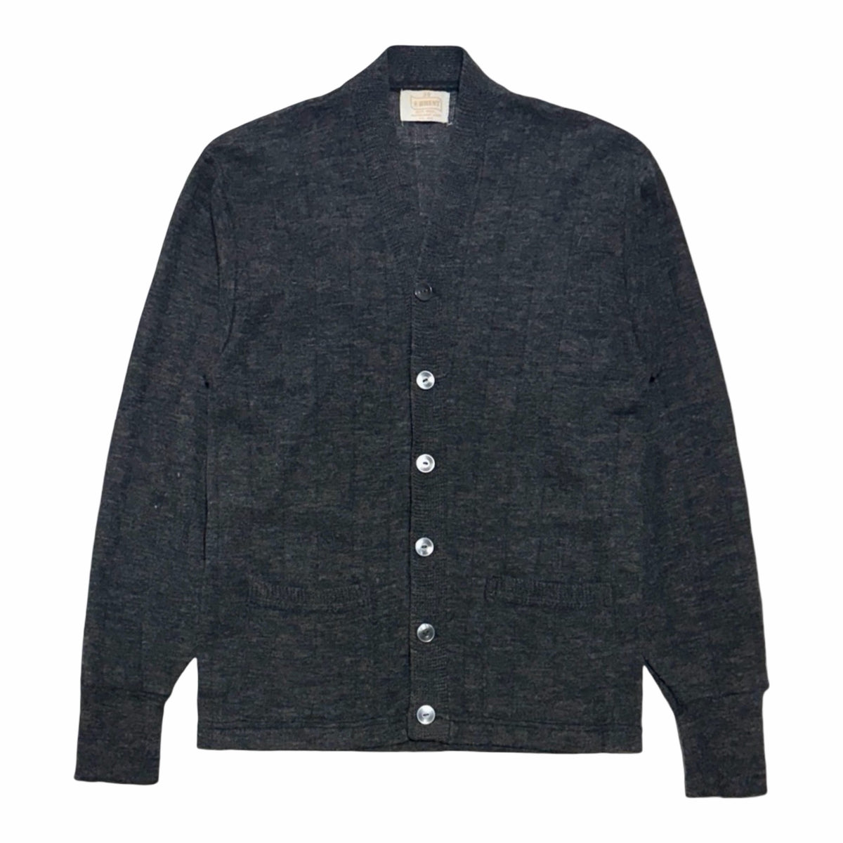 1960'S BRENT MONTGOMERY WARD CROPPED CHARCOAL GRAY WOOL KNIT CARDIGAN front