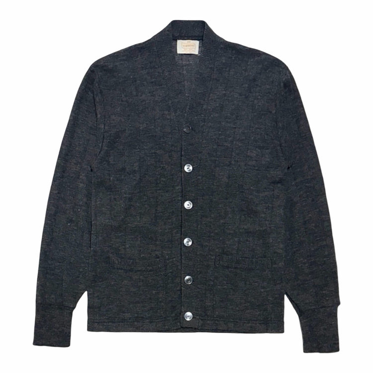 1960'S BRENT MONTGOMERY WARD CROPPED CHARCOAL GRAY WOOL KNIT CARDIGAN front