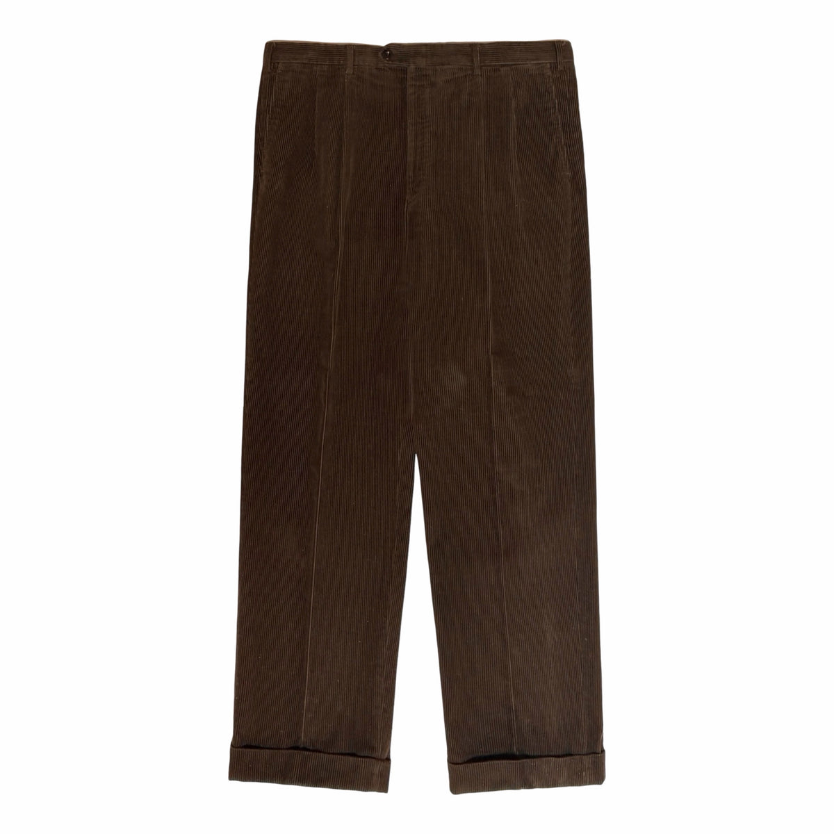 1990'S BRIONI CANNES BROWN WIDE WALE CORDUROY PLEATED CUFFED PANTS front