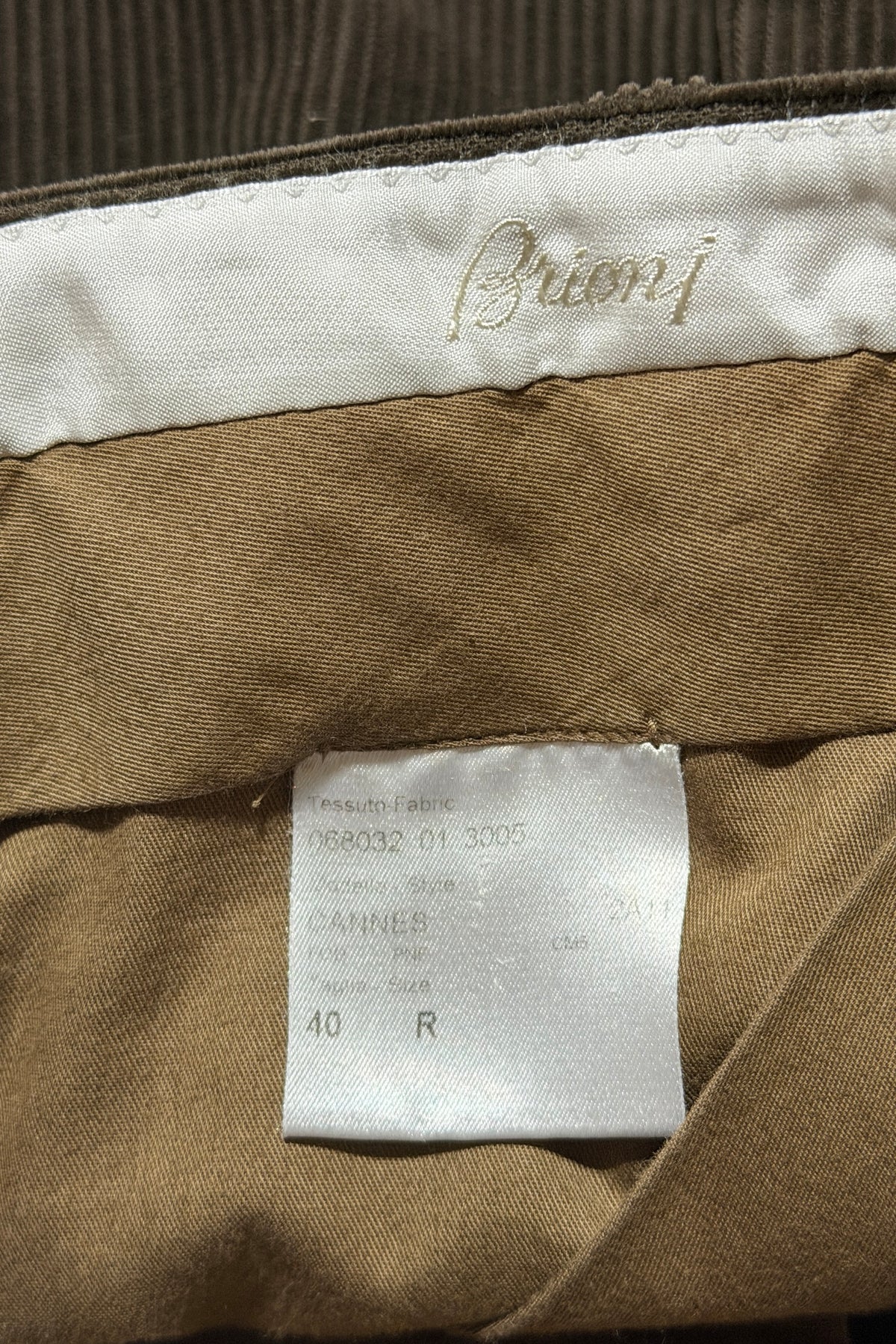 Brioni interior fabric tag, Cannes, size 40 R