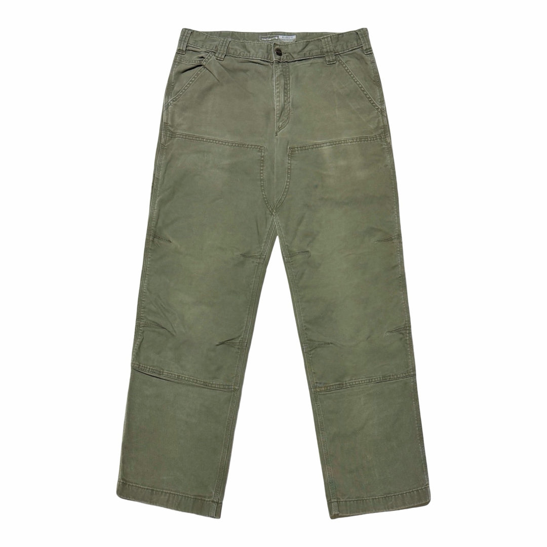 Carhartt faded olive double front canvas carpenter pants front