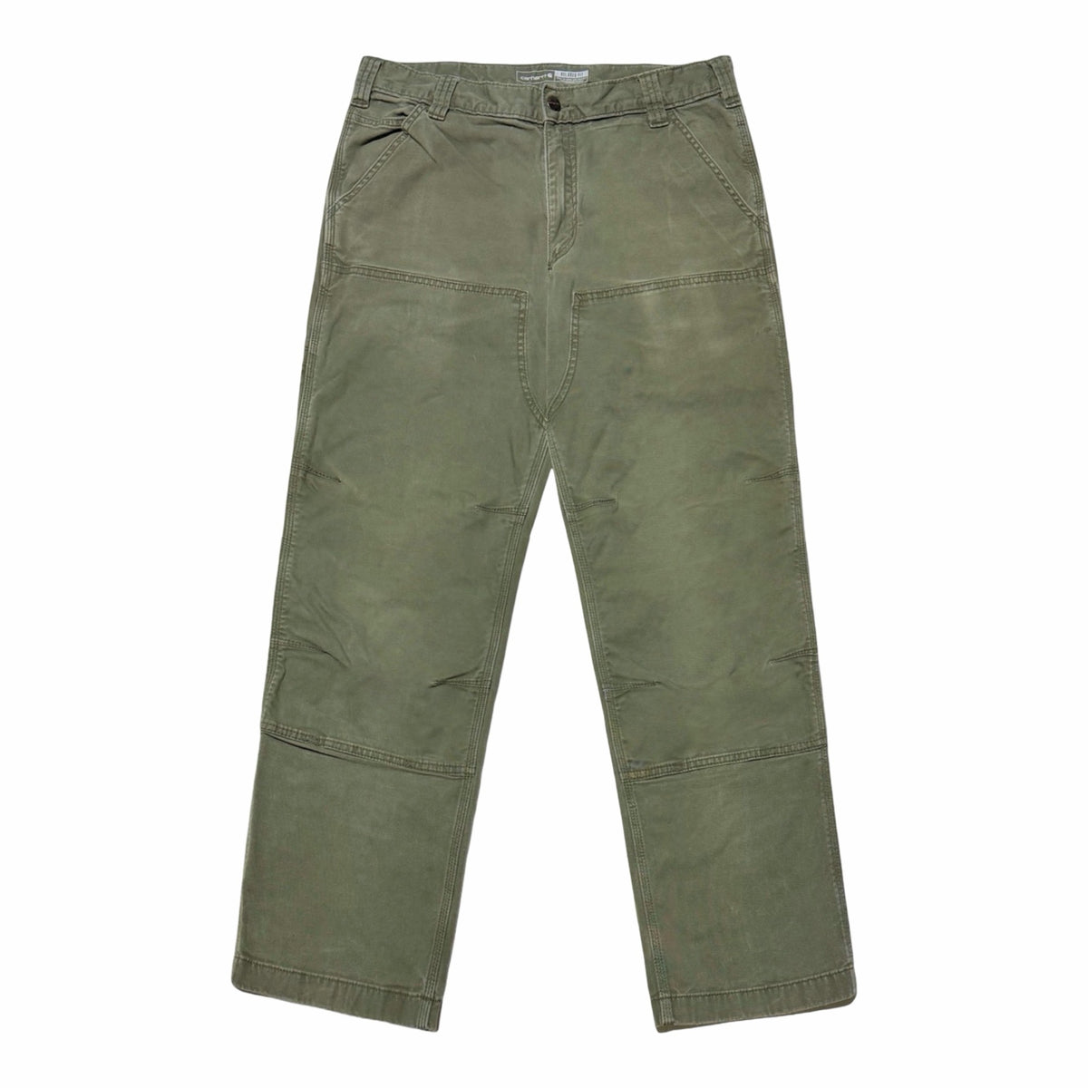 Carhartt faded olive double front canvas carpenter pants front
