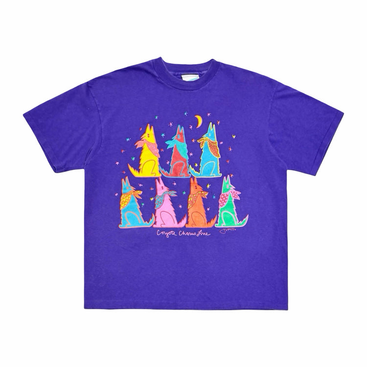 1980's Art Textures Coyote Chorus Line cropped purple t-shirt x-large